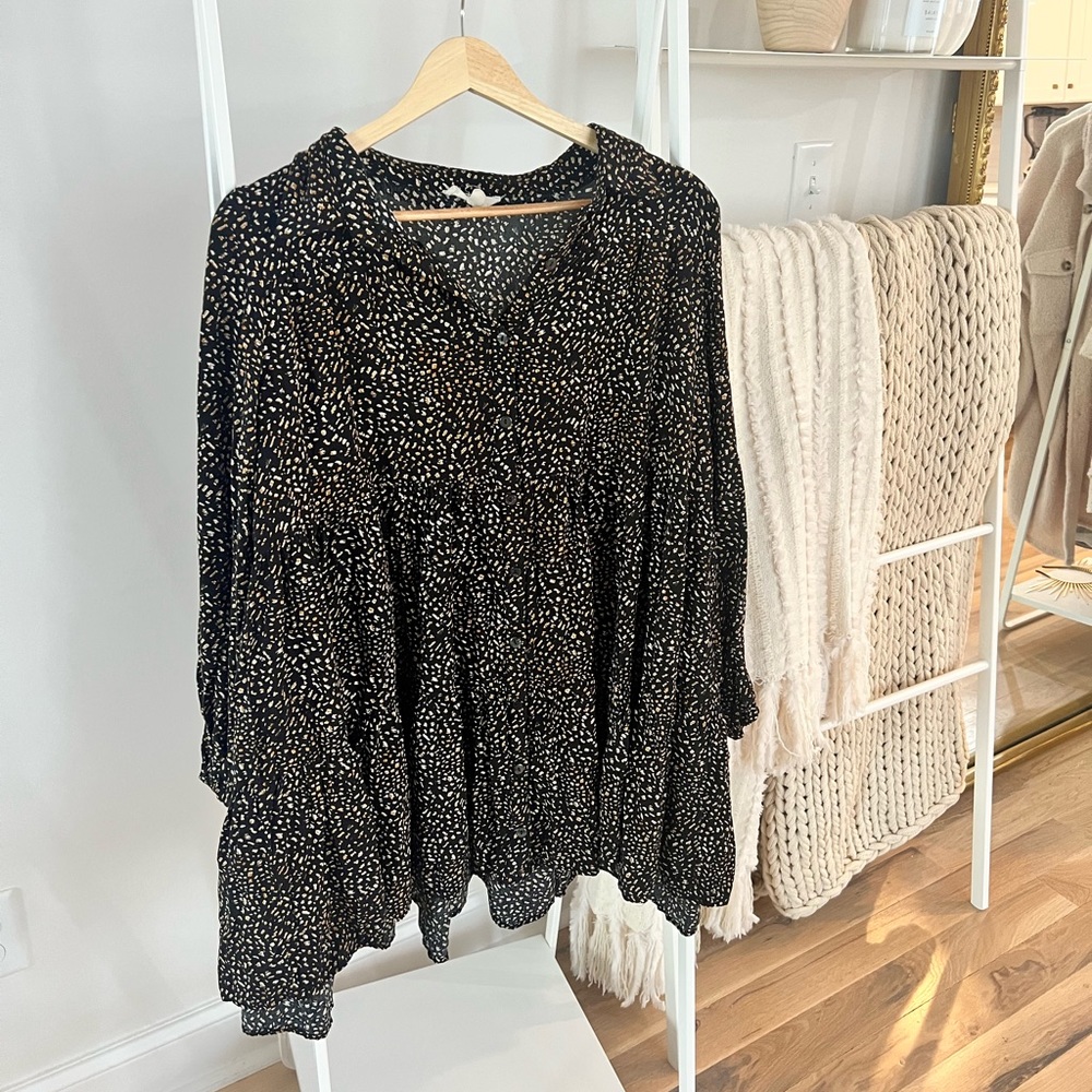 Long Sleeve Black Speckled Dress